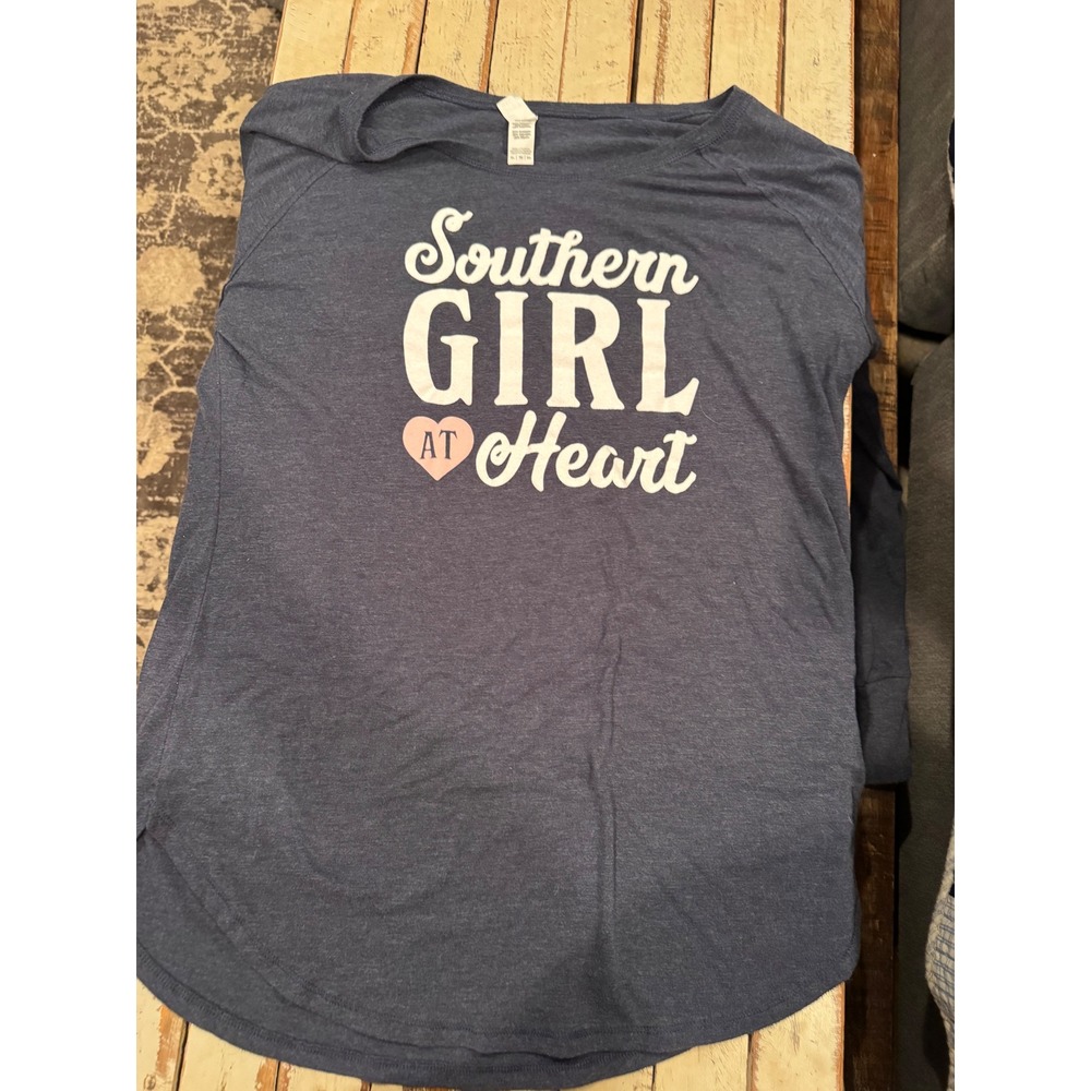 Southern Girl At Heart Graphic Long Sleeve Tee Navy Blue Heathered XL